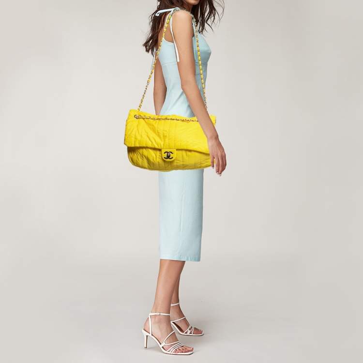 Chanel Yellow Quilted Nylon Flap Bag Chanel