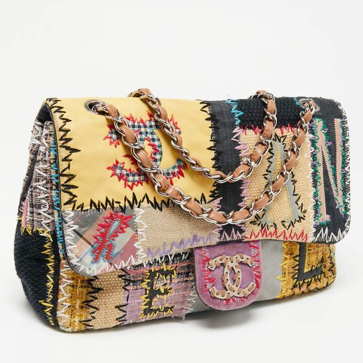 Pre Owned Chanel Multicolor Patchwork Jumbo Classic Single Flap Bag