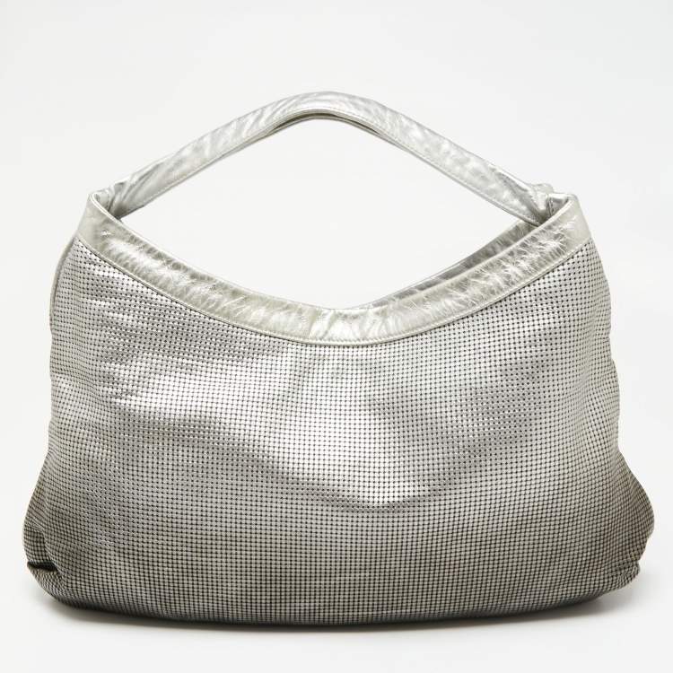Pre Owned Chanel Ombre Silver Perforated Leather Hollywood CC Hobo