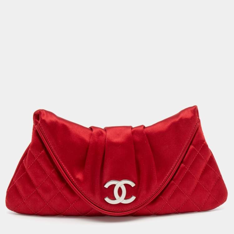 Chanel Red Quilted Satin Half Moon Clutch Chanel | The Luxury Closet