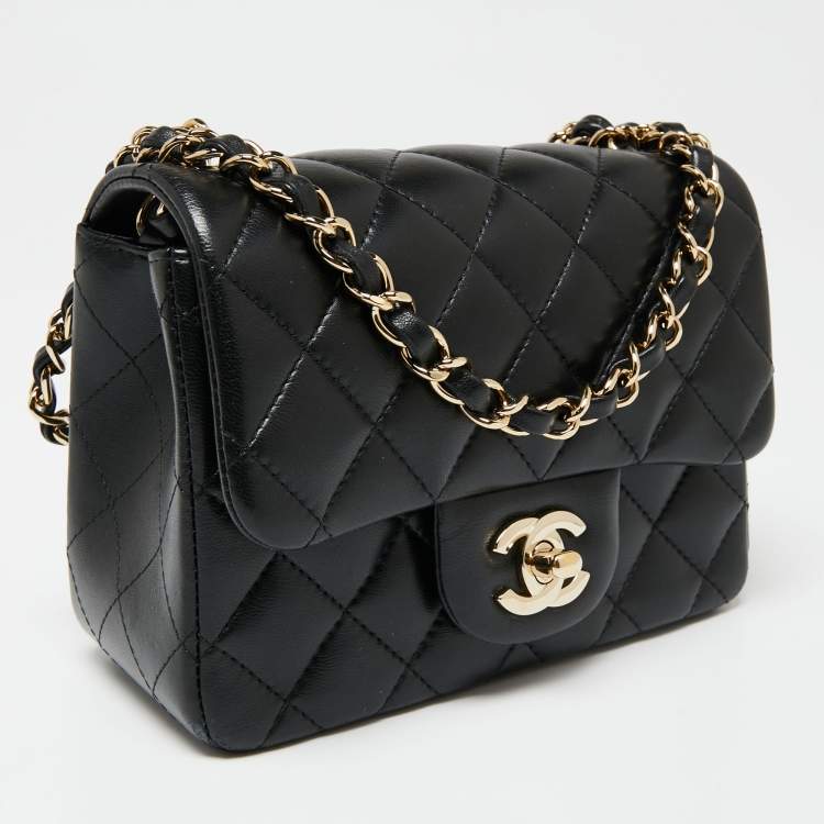 Pre Owned Chanel Black Quilted Leather Mini Square Classic Flap Bag