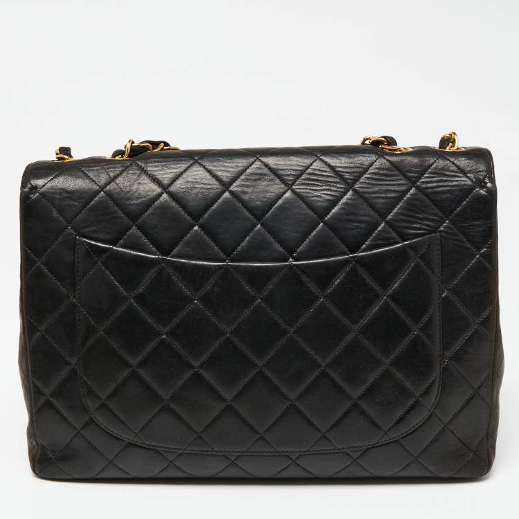 Pre Owned Chanel Black Quilted Leather Jumbo Classic Single Flap Bag
