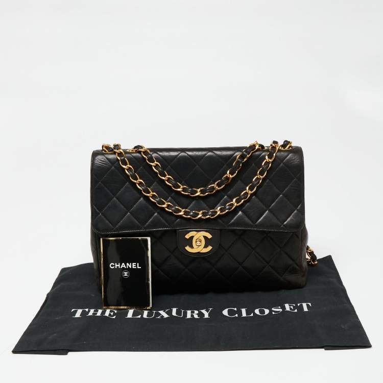Pre Owned Chanel Black Quilted Leather Jumbo Classic Single Flap Bag