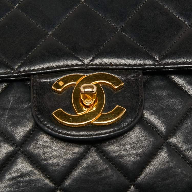 Pre Owned Chanel Black Quilted Leather Jumbo Classic Single Flap Bag
