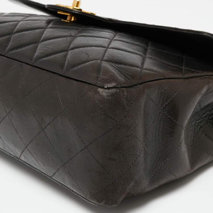 Pre Owned Chanel Black Quilted Leather Jumbo Classic Single Flap Bag