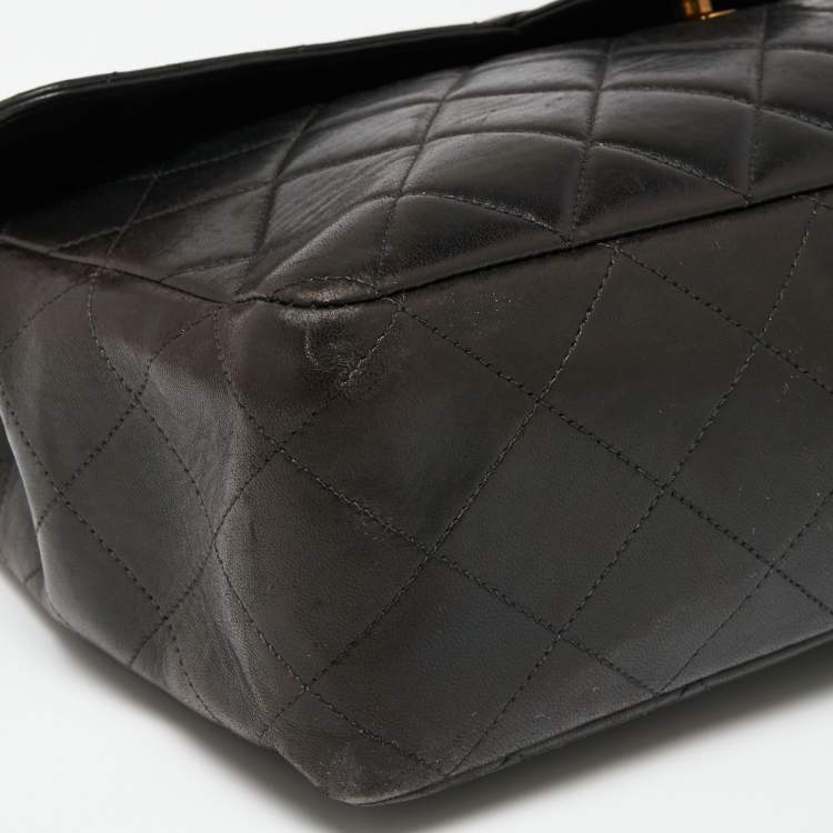 Pre Owned Chanel Black Quilted Leather Jumbo Classic Single Flap Bag