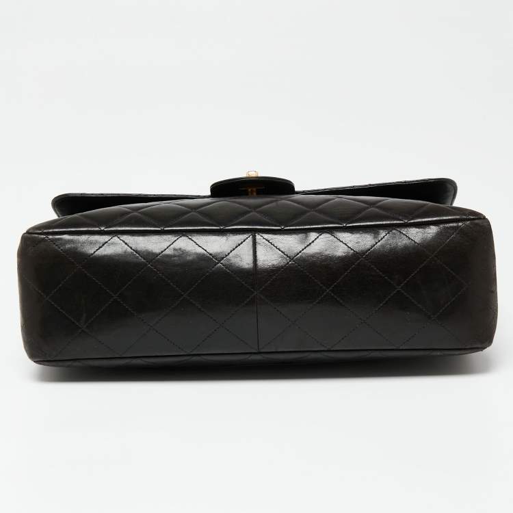 Pre Owned Chanel Black Quilted Leather Jumbo Classic Single Flap Bag