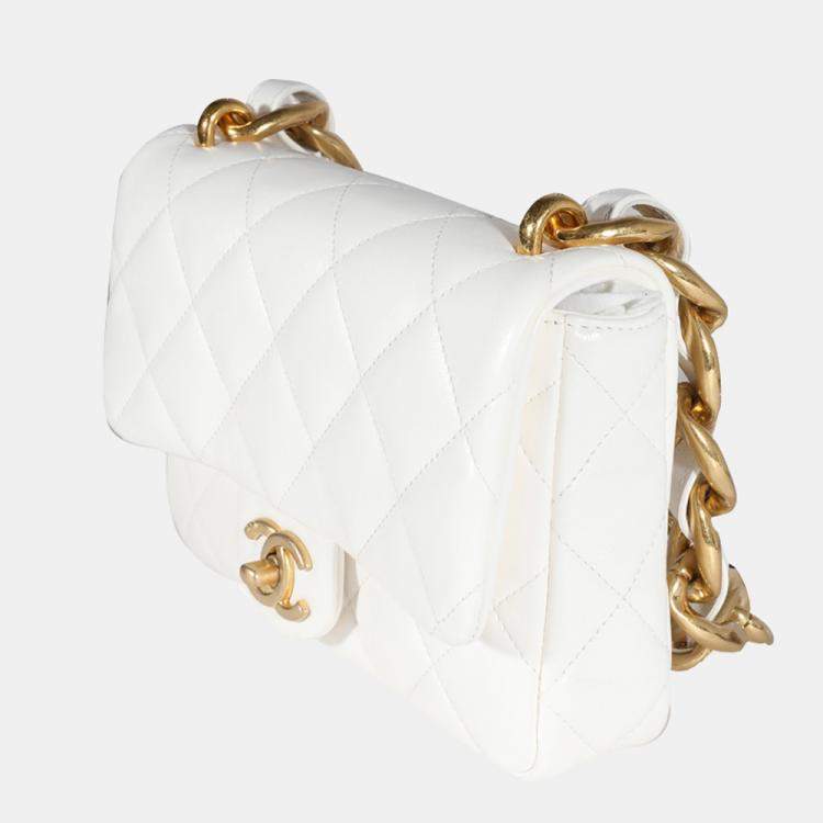 Chanel White Quilted Lambskin Leather Small Funky Town Flap Shoulder Bag
