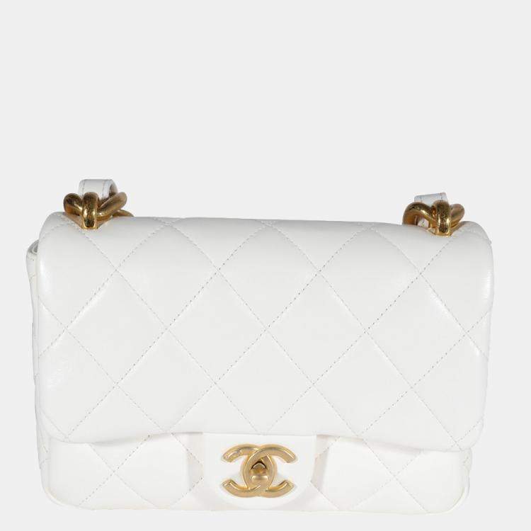 Chanel White Quilted Lambskin Leather Small Funky Town Flap Shoulder Bag  Chanel