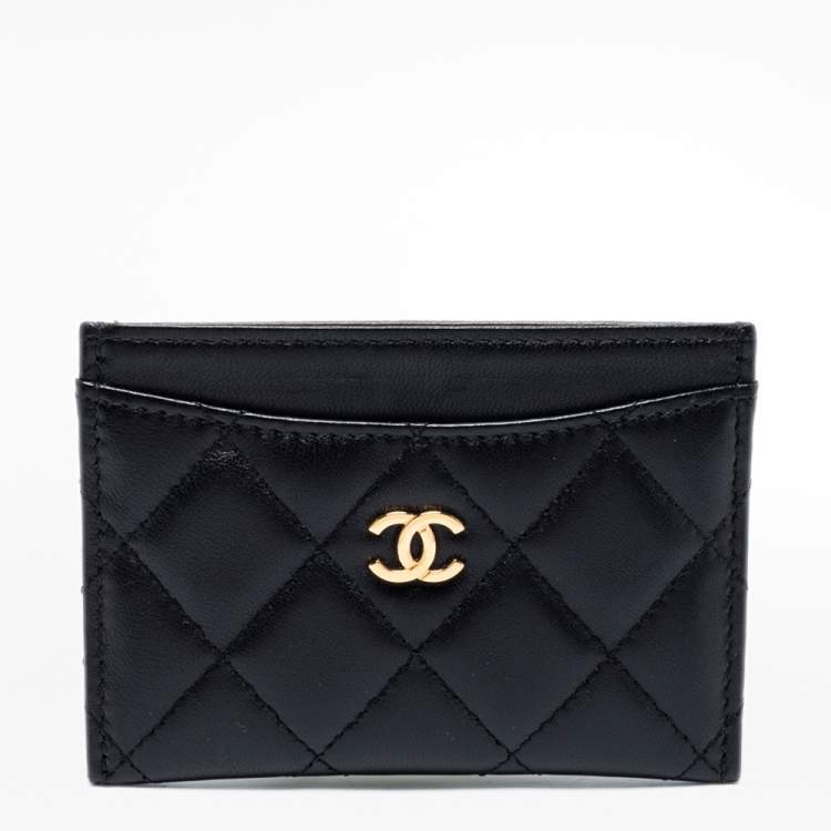 Pre Owned Chanel Black Quilted Lambskin Leather Classic Card Holder