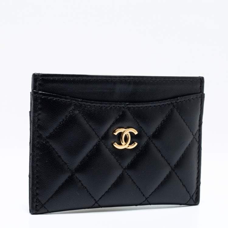 Pre Owned Chanel Black Quilted Lambskin Leather Classic Card Holder