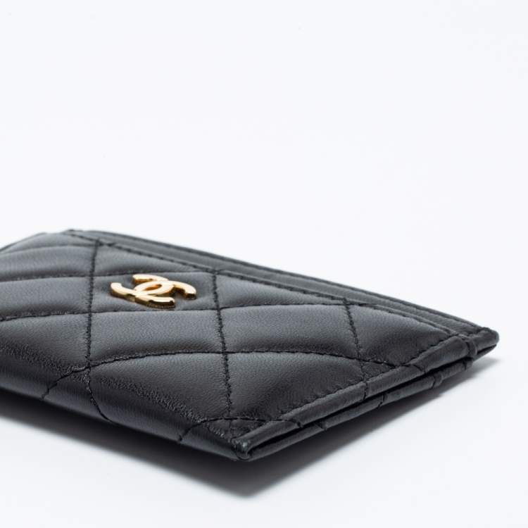 Pre Owned Chanel Black Quilted Lambskin Leather Classic Card Holder