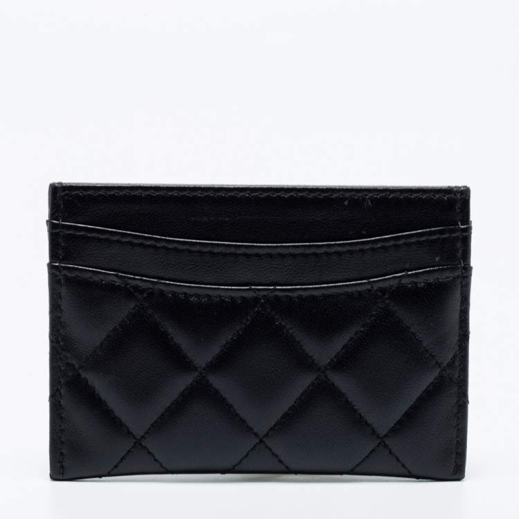 Pre Owned Chanel Black Quilted Lambskin Leather Classic Card Holder