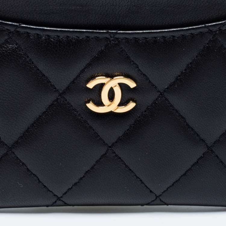Pre Owned Chanel Black Quilted Lambskin Leather Classic Card Holder