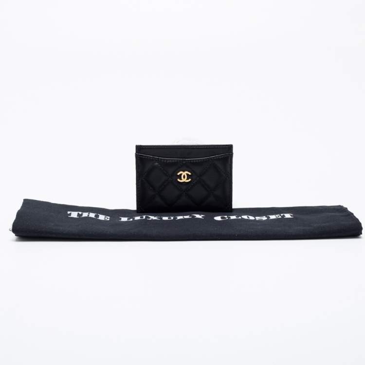 Pre Owned Chanel Black Quilted Lambskin Leather Classic Card Holder