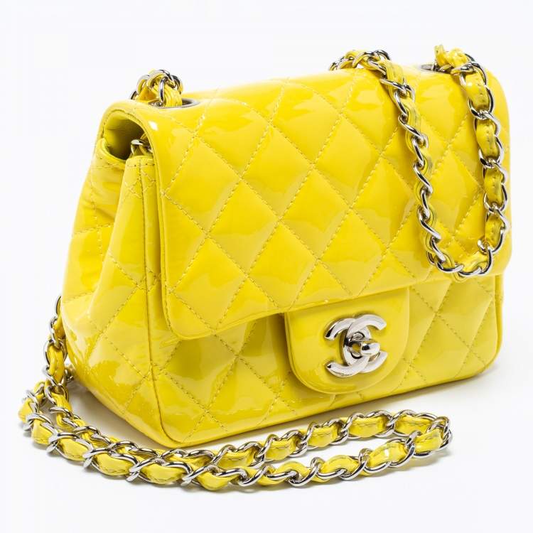 مملوكة مسبقًا Chanel Yellow Quilted Patent Mini Square Classic Flap Bag