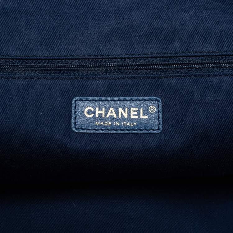 Pre Owned Chanel Blue Quilted Denim Large Bowling Bag
