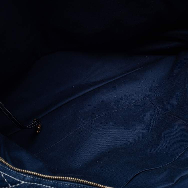 Pre Owned Chanel Blue Quilted Denim Large Bowling Bag