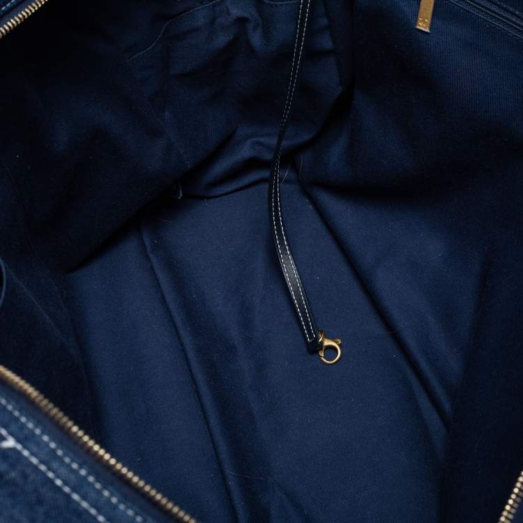 Pre Owned Chanel Blue Quilted Denim Large Bowling Bag