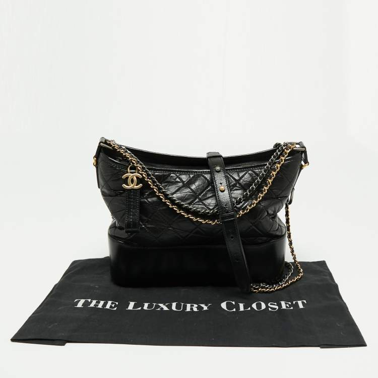 Pre Owned Chanel Black Quilted Aged Leather Gabrielle Hobo 