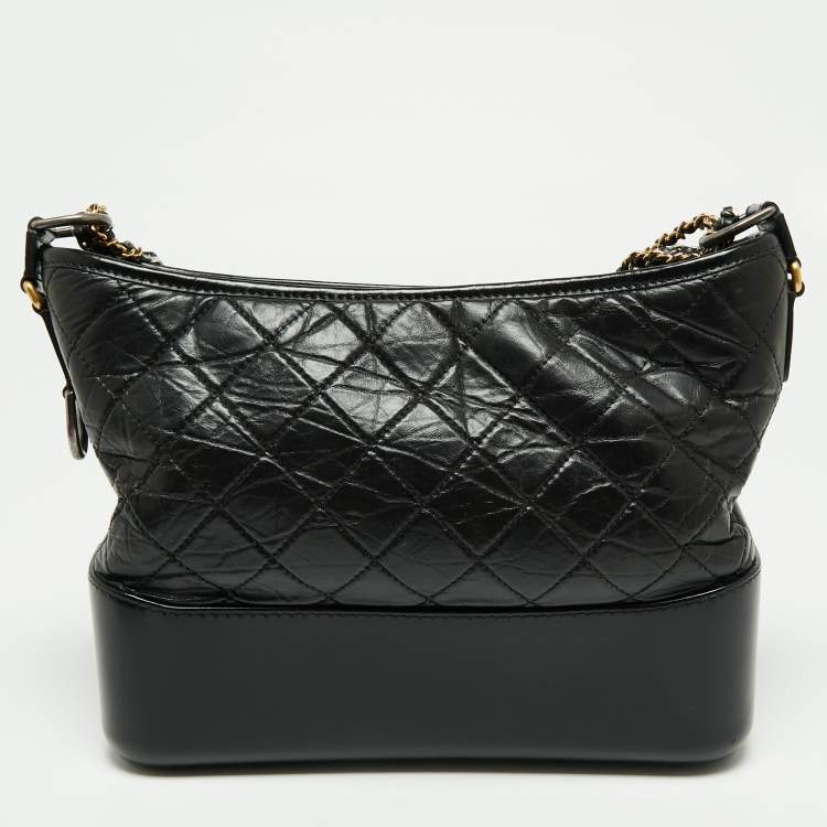 Pre Owned Chanel Black Quilted Aged Leather Gabrielle Hobo 