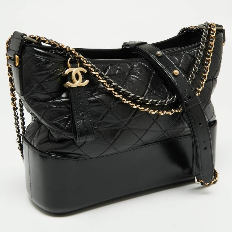 Pre Owned Chanel Black Quilted Aged Leather Gabrielle Hobo 