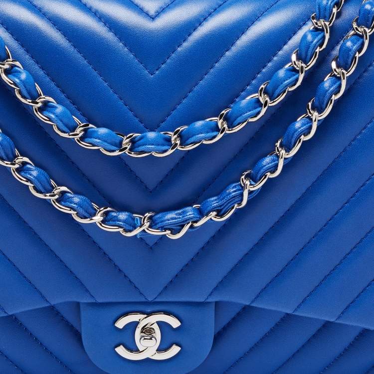 Pre Owned Chanel Blue Quilted Leather Maxi Classic Single Flap Bag