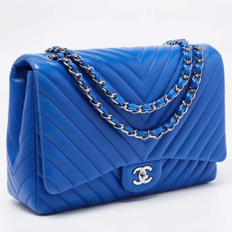 Pre Owned Chanel Blue Quilted Leather Maxi Classic Single Flap Bag