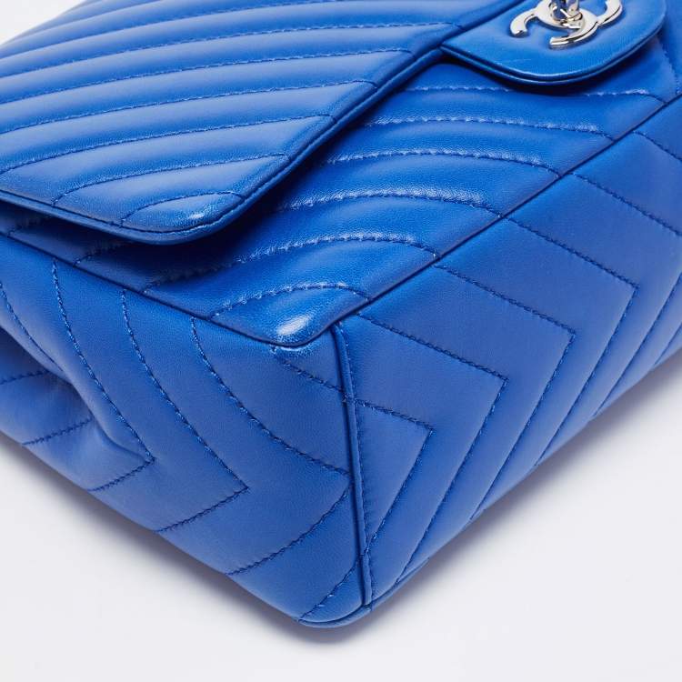 Pre Owned Chanel Blue Quilted Leather Maxi Classic Single Flap Bag