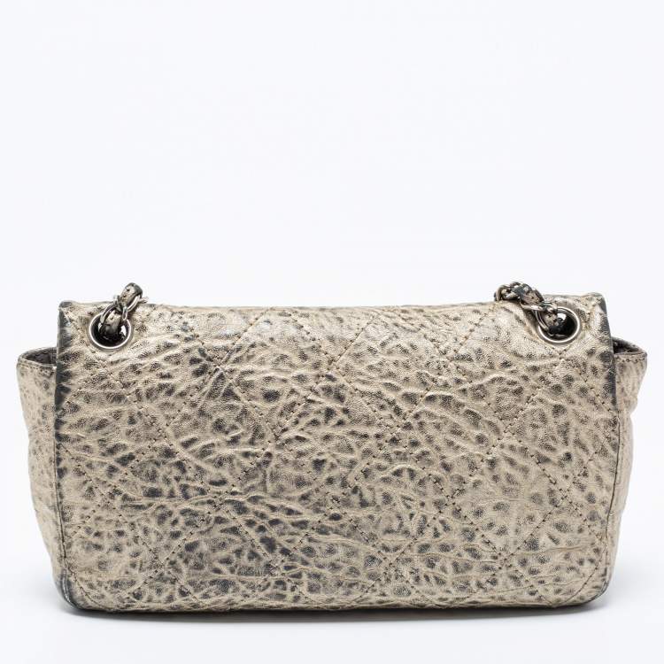 Pre Owned Chanel Light Gold Crinkled Leather Medium Classic Single Flap Bag