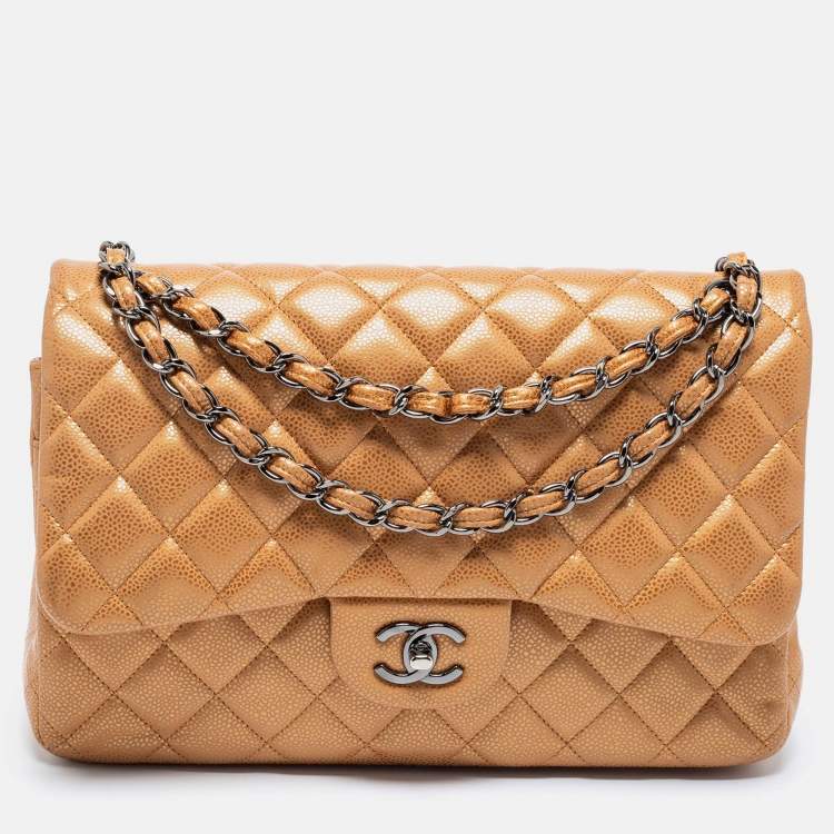 Chanel Medium Classic Double Flap Bag Caramel Caviar Light Gold Hardware