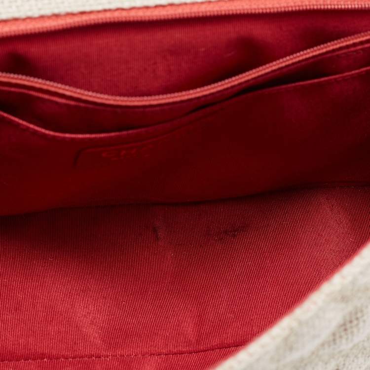 Pre Owned Chanel Beige Quilted Jute And Wicker Floral Embellished Wild Stitch Flap Bag