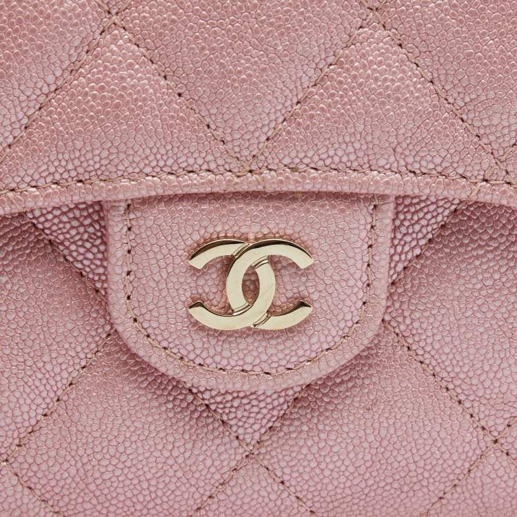 مملوكة مسبقًا Chanel Iridescent Pink Quilted Caviar Leather Classic Trifold Flap Wallet