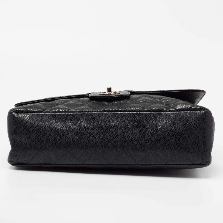 Pre Owned Chanel Black Quilted Caviar Leather Maxi Classic Single Flap Bag