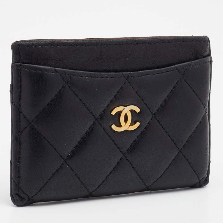 Pre Owned Chanel Black Quilted Leather CC Card Case
