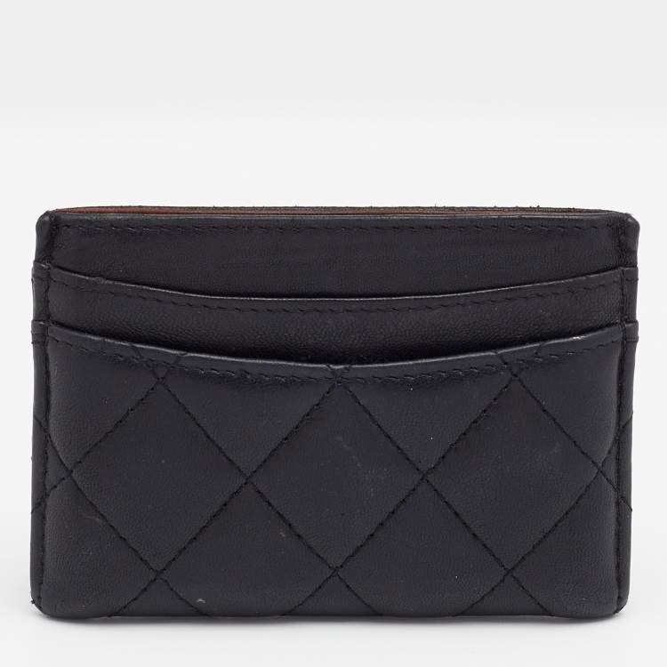 Pre Owned Chanel Black Quilted Leather CC Card Case