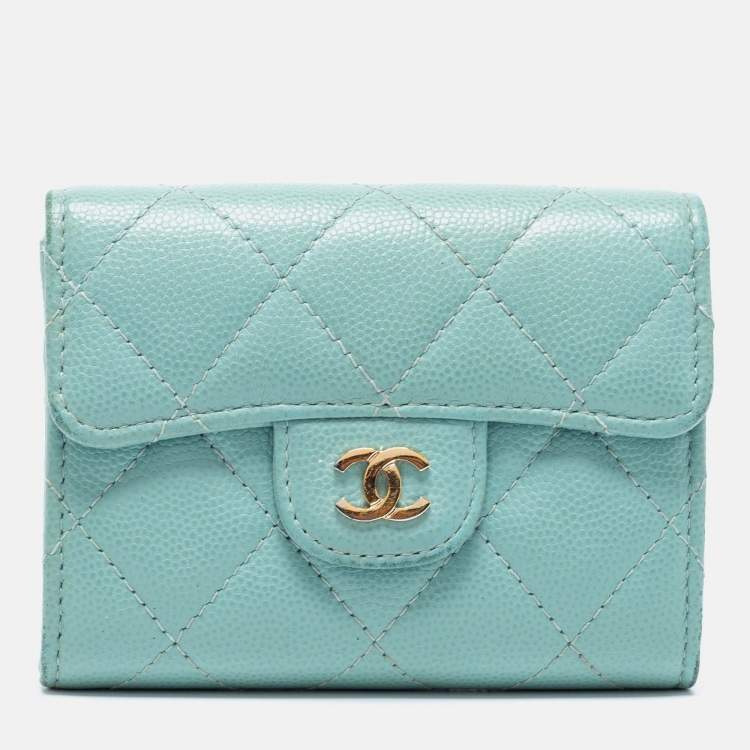Chanel Mint Green Quilted Caviar Leather Small Classic Flap Wallet Chanel
