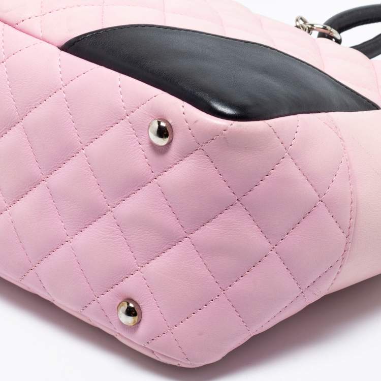 Pre Owned Chanel Pink/Black Quilted Leather Cambon Ligne Bowler Bag