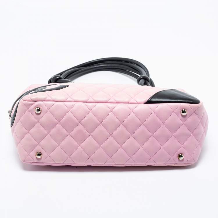 Pre Owned Chanel Pink/Black Quilted Leather Cambon Ligne Bowler Bag