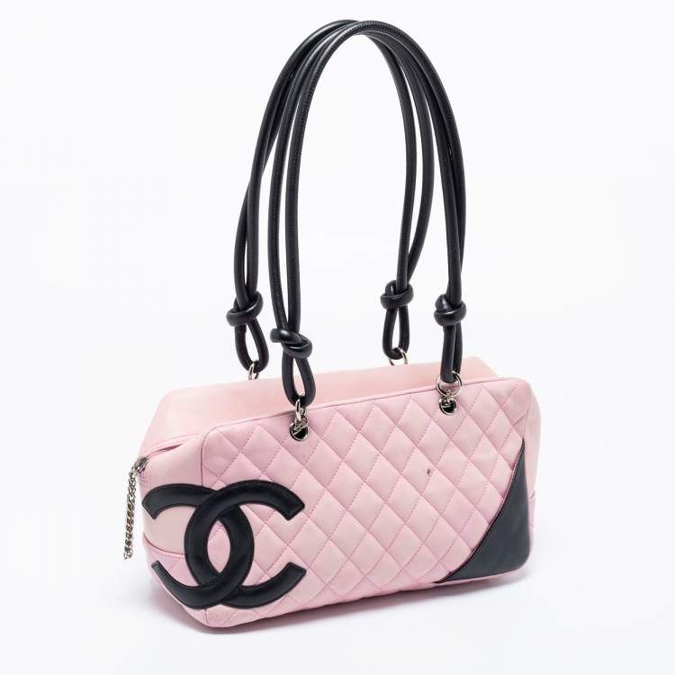 Pre Owned Chanel Pink/Black Quilted Leather Cambon Ligne Bowler Bag
