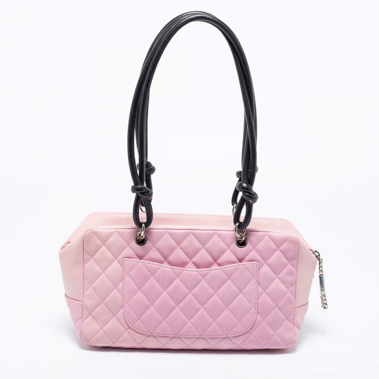 Pre Owned Chanel Pink/Black Quilted Leather Cambon Ligne Bowler Bag