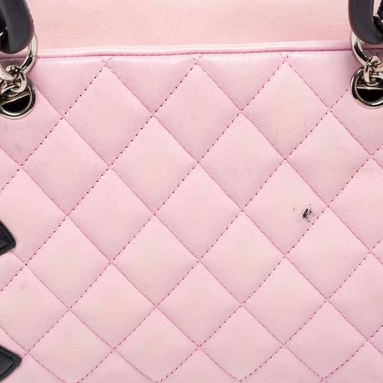 Pre Owned Chanel Pink/Black Quilted Leather Cambon Ligne Bowler Bag