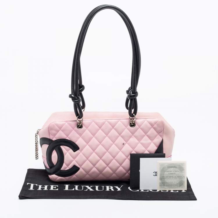Pre Owned Chanel Pink/Black Quilted Leather Cambon Ligne Bowler Bag