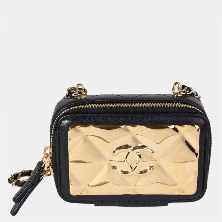 Chanel Gold/Black Quilted Metal Lambskin Leather 2021 Golden Plate