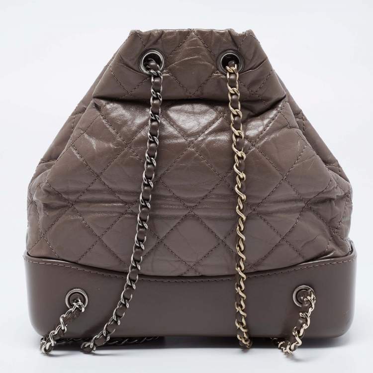 Pre Owned Chanel Taupe Leather Small Gabrielle Backpack
