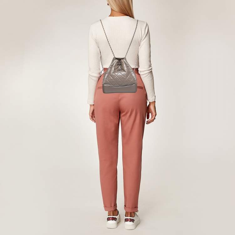 Pre Owned Chanel Taupe Leather Small Gabrielle Backpack