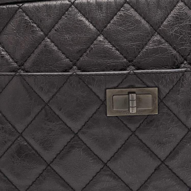 Pre Owned Chanel Metallic Black Quilted Aged Leather Large Reissue Camera Bag