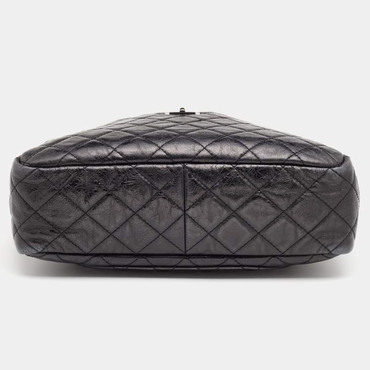 Pre Owned Chanel Metallic Black Quilted Aged Leather Large Reissue Camera Bag