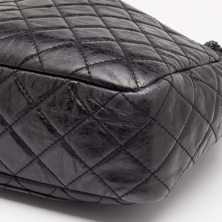 Pre Owned Chanel Metallic Black Quilted Aged Leather Large Reissue Camera Bag
