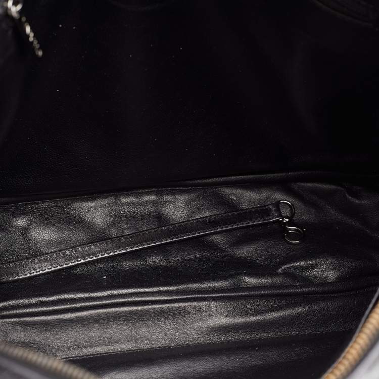 Pre Owned Chanel Metallic Black Quilted Aged Leather Large Reissue Camera Bag
